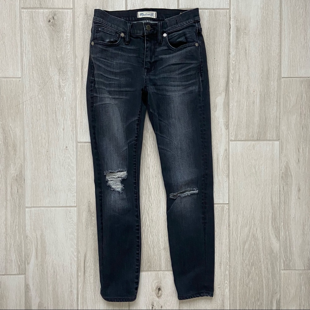 Madewell 9-Inch High Riser Skinny Jeans Black Distressed Women's 25